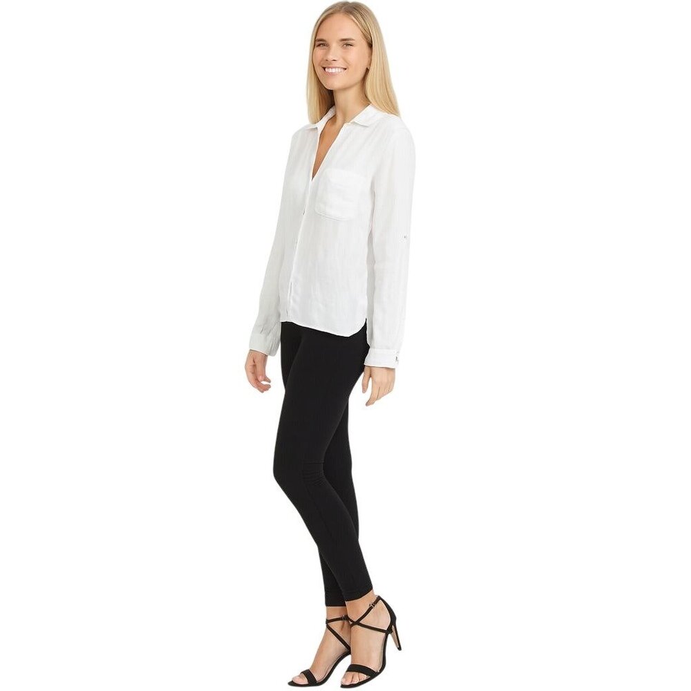 2/$30 ZARA Medium White Linen V-Neck Blouse With Button-Up Front